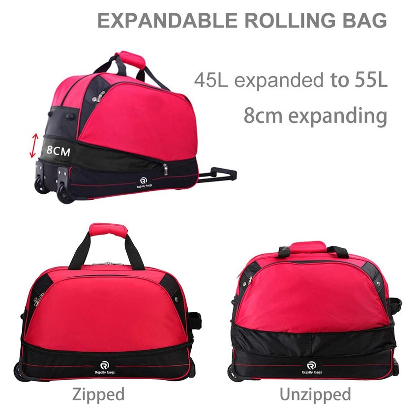 Durable Roller Bags Portable Overnight Bag Small Duffle Expandable Wheeled Sport Bag