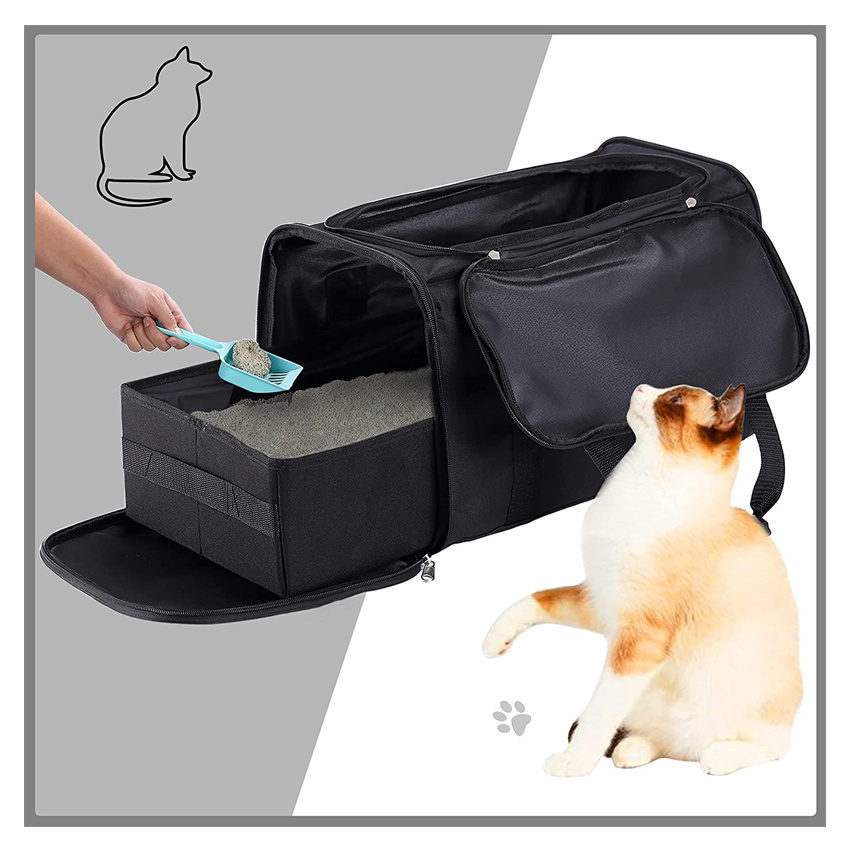 Collapsible Portable Cat Litter Box Black for Travel Light Weight Foldable Pet Carrier