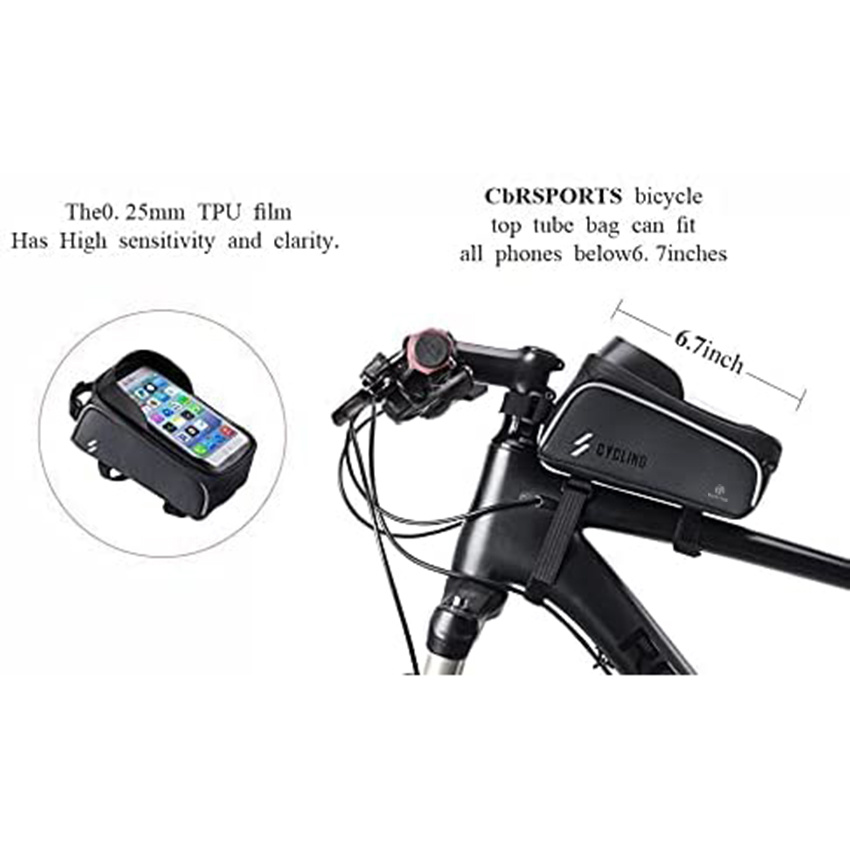 Bike Handlebar Waterproof Phone Mount Bag Top Tube Phone Pack Cycling Phone Pouch Accessories for Phone Below 6.5" Cycling Bag