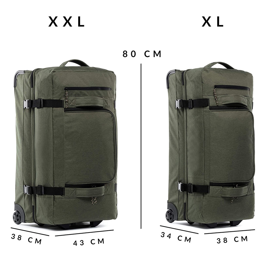 Outdoor Bag with 2 Wheels Trolley Suitcase Wheeled Luggage Travelling Bag Green Olive