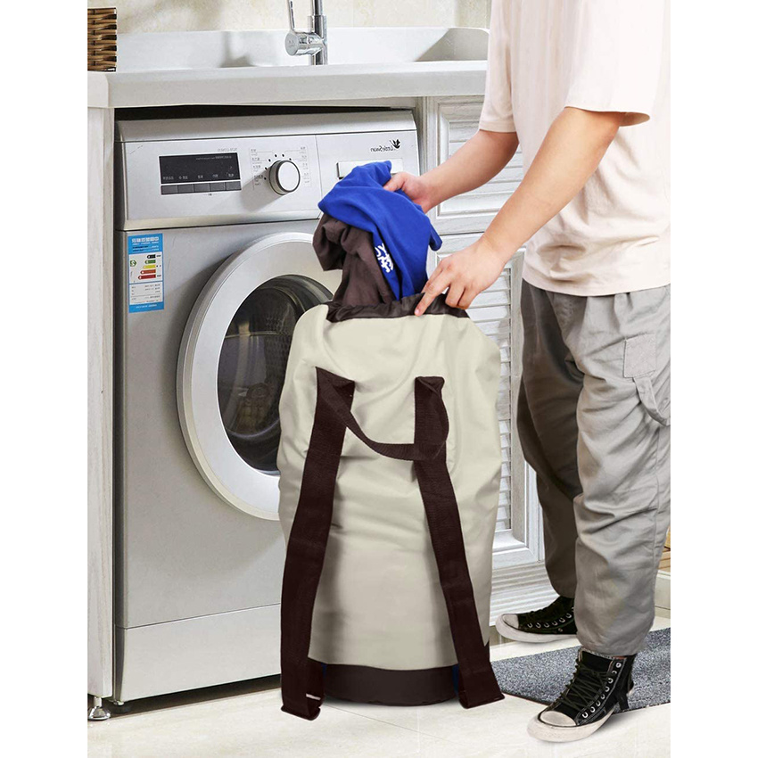 with Shoulder Straps and Mesh Pocket Durable Nylon Backpack Clothes Hamper Bag with Drawstring Closure for College, Travel, Laundromat, Apartment Laundry Bag