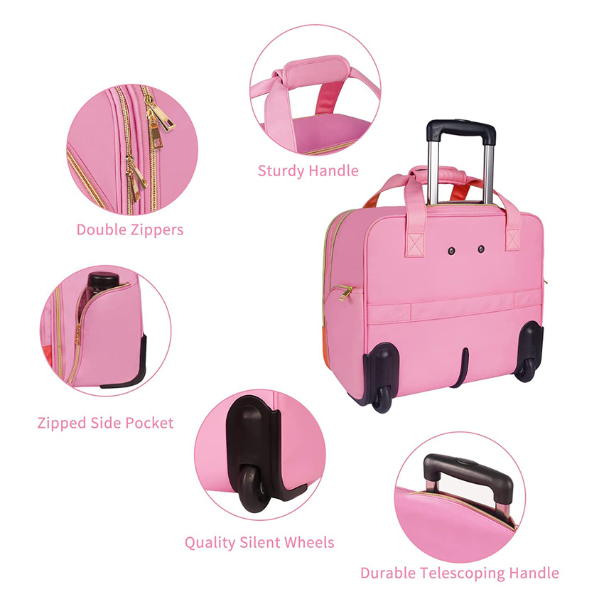 Pink Rolling Briefcase for Women Large Rolling Laptop Bag with Wheels