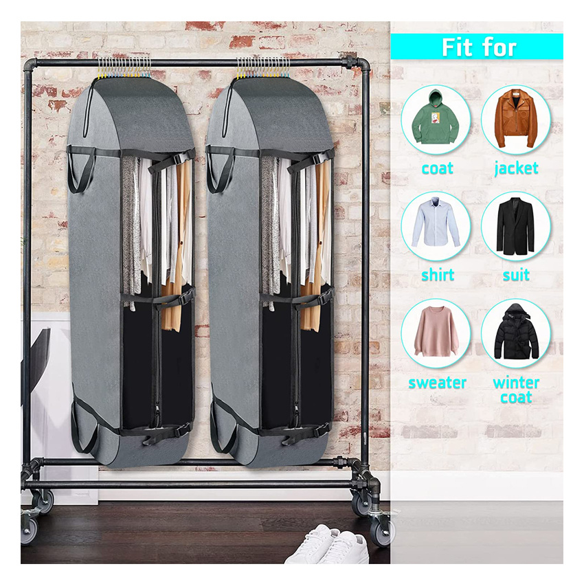 Heavy Duty Portable Foldable Garment Bags for Travel Hanging Clothes Storage with Clear Window