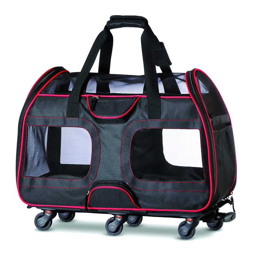 Pet Carrier with Removable Wheels Soft Sided Dog Cat Carrying Bag with Telescopic Walking Handle