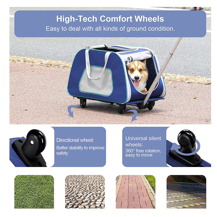 Pet Rolling Carrier with Wheels Collapsible and Breathable Travel Rolling Tote Bag
