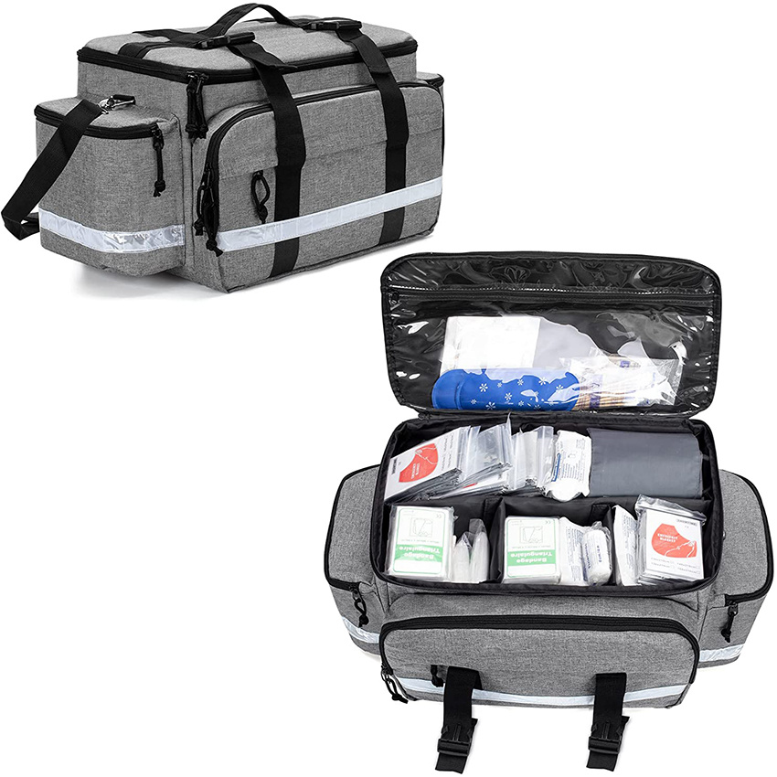 Emergency Responder Trauma Bag Medical Supplies Kit with Detachable Dividers and Top Buckles