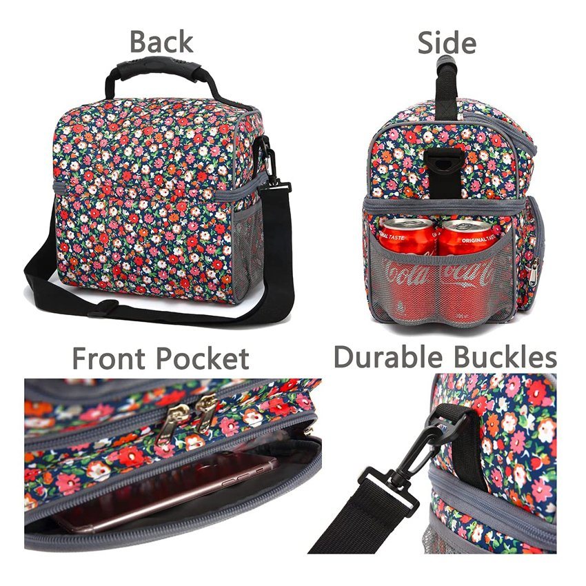 Double Layer Cooler Insulated Lunch Bag Food Tote Bag Foldable Bottle Bag