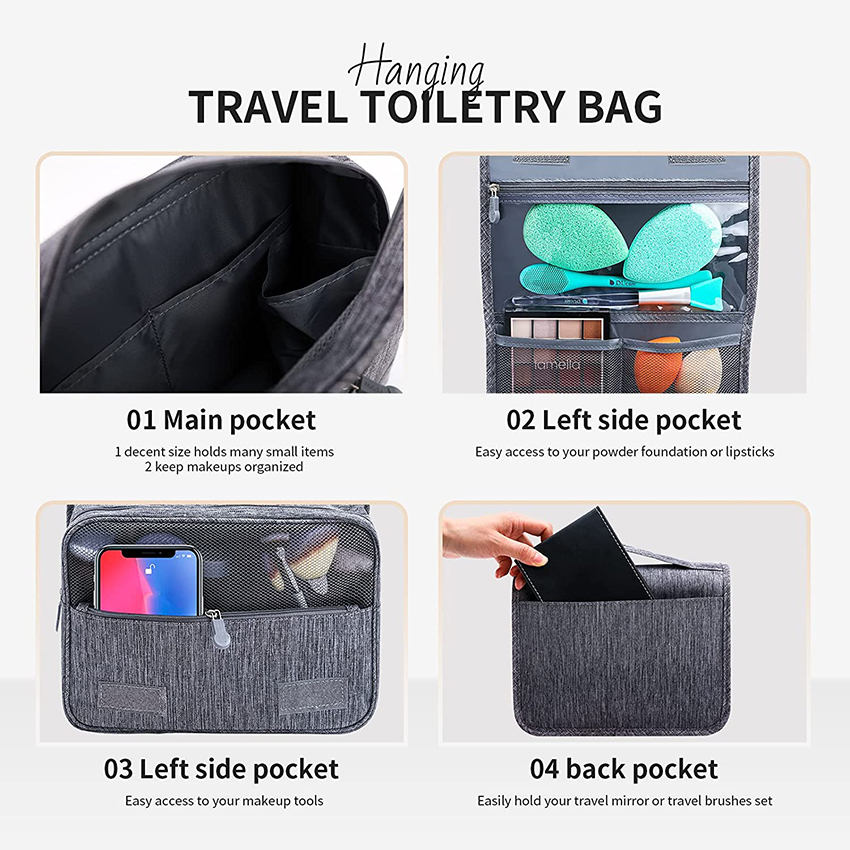 Toiletry Hanging Water-resistant Travel Organizer for Accessories, Shampoo, Full Sized Container, Toiletries Cosmetic Bag RJ21673