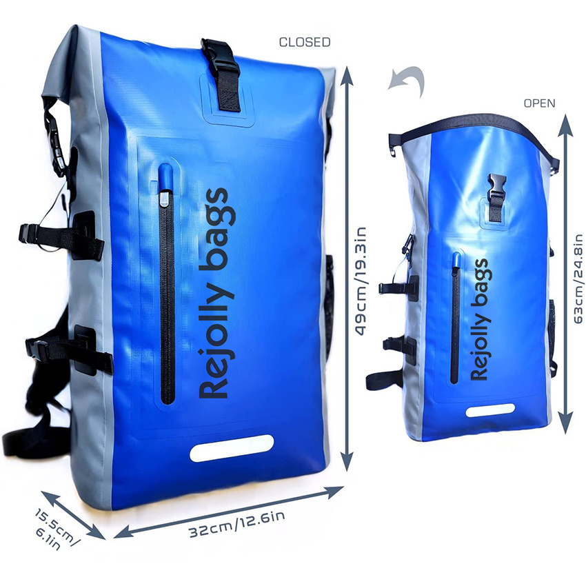 High Quality Heavy Duty Roll Down Top Closure. Splash-Proof Front Zipper Pocket Ultra-Comfort Cushion Back Straps Dry Bag