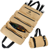 Water Resistant Tool Roll Bag with 2 Wrap Straps, Heavy Duty Roll up Tool Bag with 5 Pockets, Canvas Roll up Tool Bag