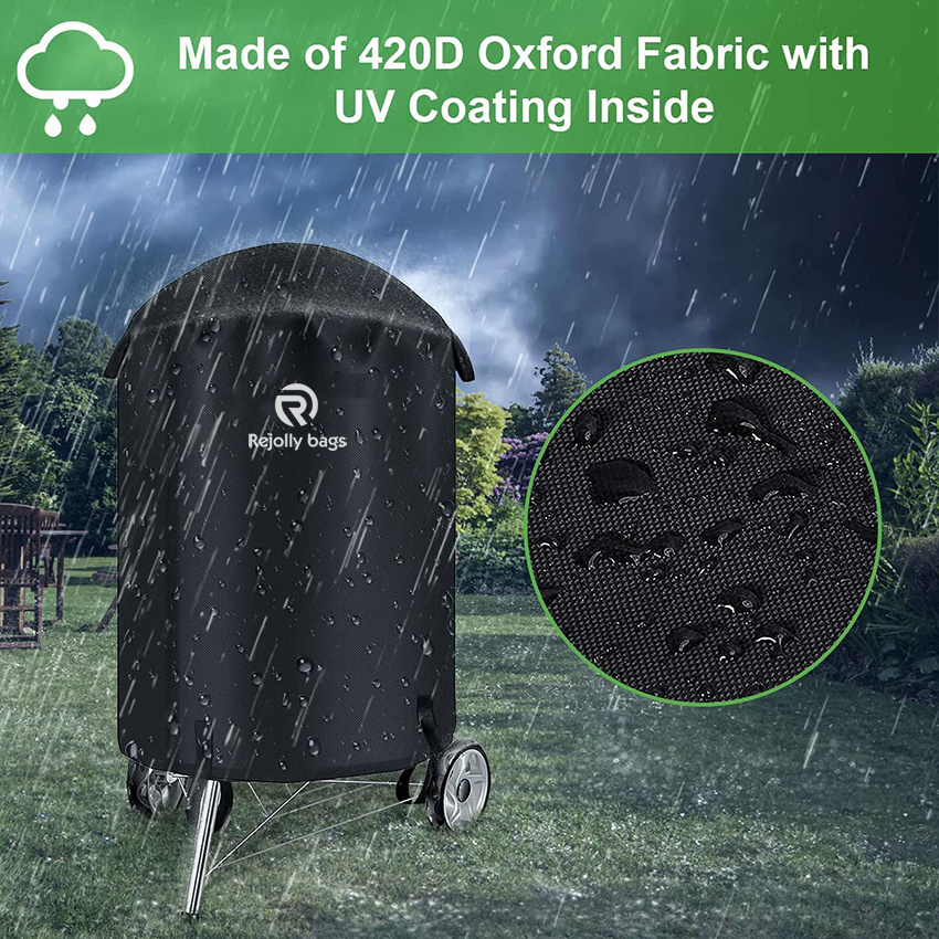 Heavy Duty Waterproof & Dustproof Oxford Fabric Round Barbecue Grill Cover with Handle & Hook&Loop Grill Cover