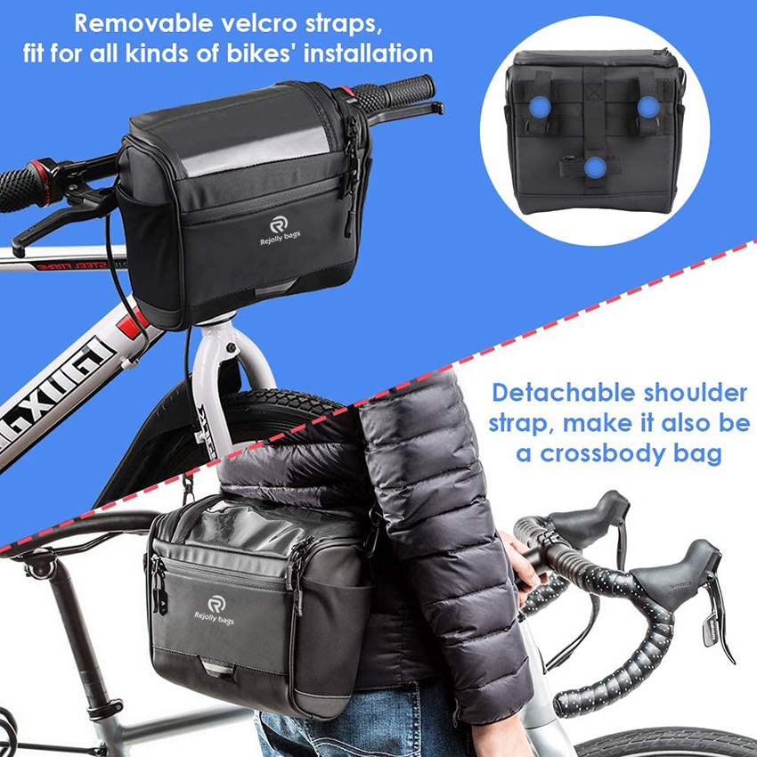 Large Reflective Bicycle Handlebar Basket Bags Water-Resistant Storage Pannier for Bike Touchable Transparent Phone Holder Pouch Bicycle Bag