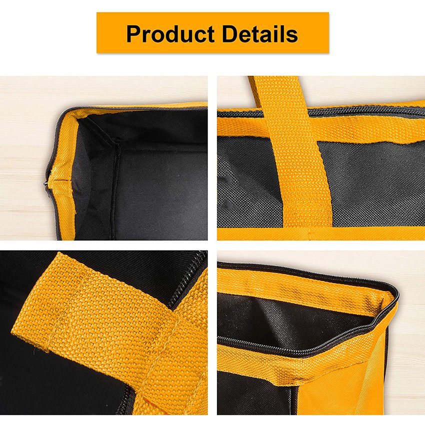 13 Inch Tool Bag Organizer with Wide Mouth Waterproof Multi-Use Tool Tote Bag for Construction Carpentry Gardening Electrician Home Tool Bag