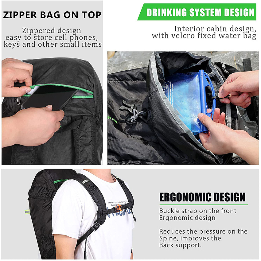 Lightweight Hiking Backpack Waterproof Running Backpack Water Pack for Cycling Music Festivals Hydration Backpack