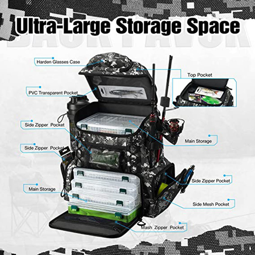 with 4 Boxes, Fishing Bag Large Capacity with 4 Trays and Protective Rain Coverfishing Fish Bag