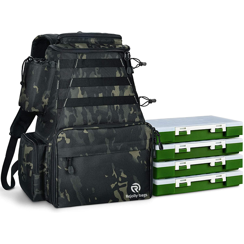 Fishing Tackle Backpack 2 Fishing Rod Holders with 4 Tackle Boxes, Large Storage, Backpack for Trout Fishing Outdoor Sports Camping Hiking Fishing Rod Bags