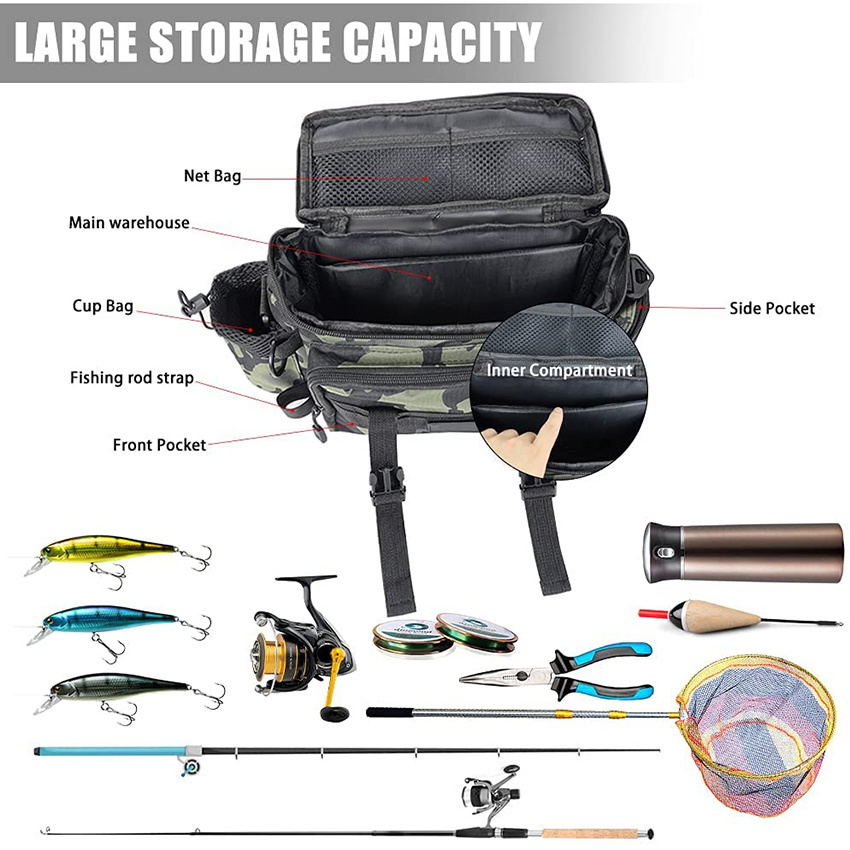 Outdoor Fishing Tackle Storage Bags for Freshwater and Saltwater with Rod Holders for Traveling Fishing Outdoor Camping Hiking Fishing Rod Bags