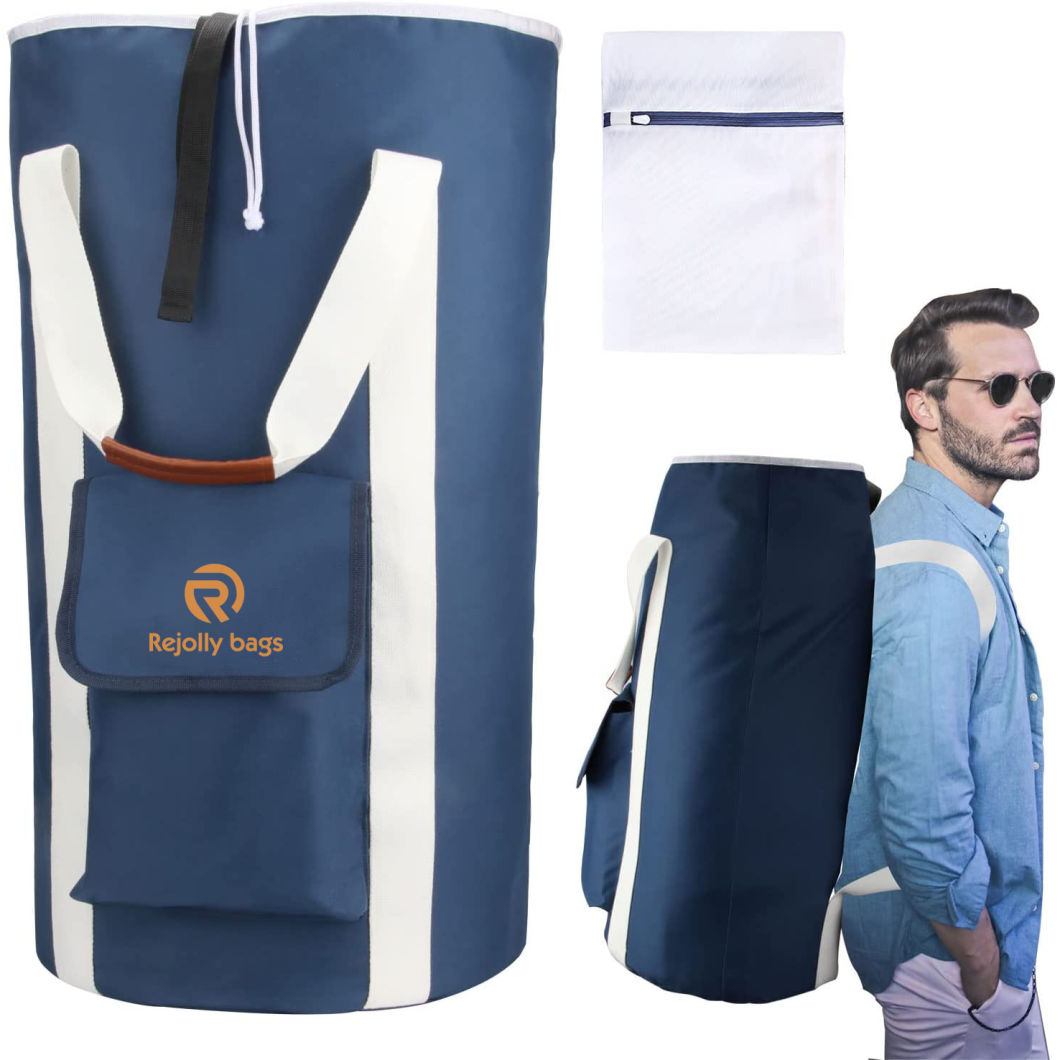 Extra Large College Students Dorm with Detergent Pocket, Heavy Duty Adjustable Shoulder Straps and Drawstring Closure with 1 Mesh Laundry Bag