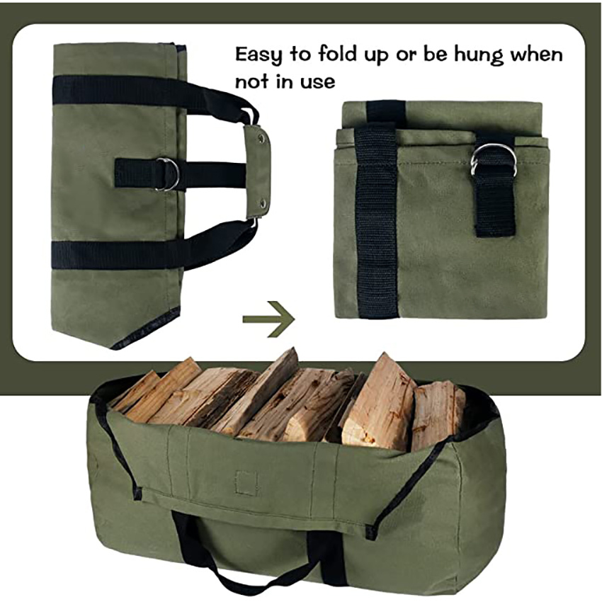 Water Resistant Canvas Firewood Log Carrier Heavy Duty Log Wood Tote Bag for Camping