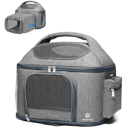 Large Double-Sided Expandable Pet Travel Bag 4 Open Doors Mesh Window and Escape-Proof Buckle Airline Approved Soft-Sided Pet Travel Carrier