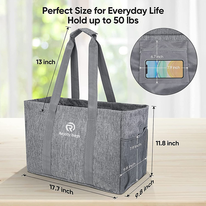 Soft 9 Gallon Extra Large Utility Tote, Foldable Reusable Storage Tote Bag