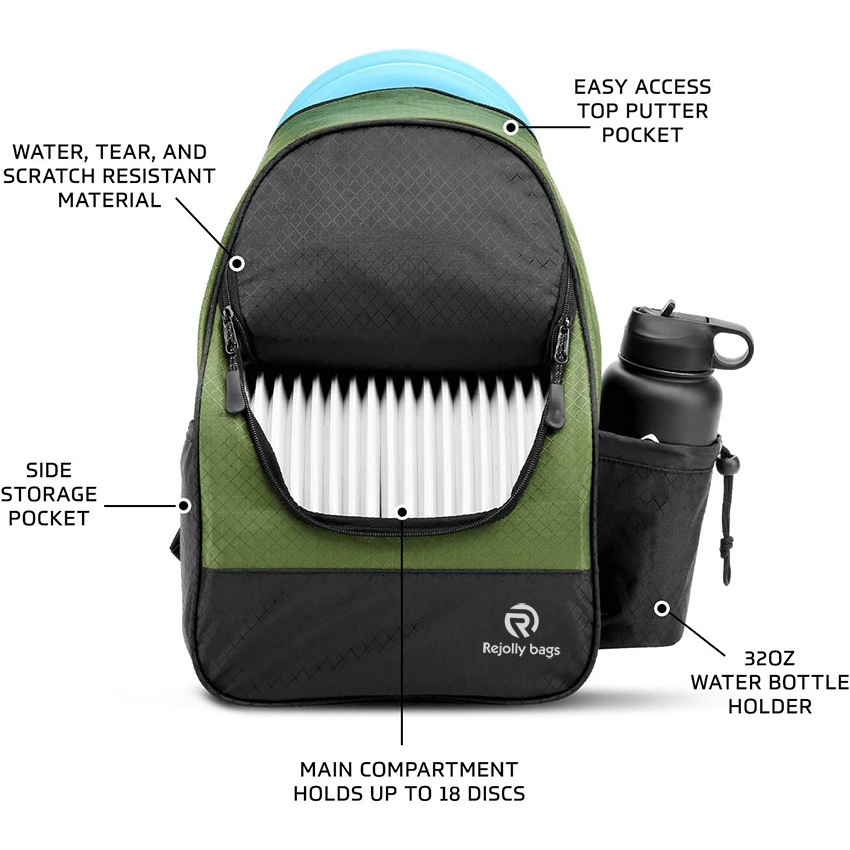 Frisbee Golf Bag with 16-18 Disc Capacity Tear and Water Resistant for All Ages Durable and Lightweight Golf Dics Bag