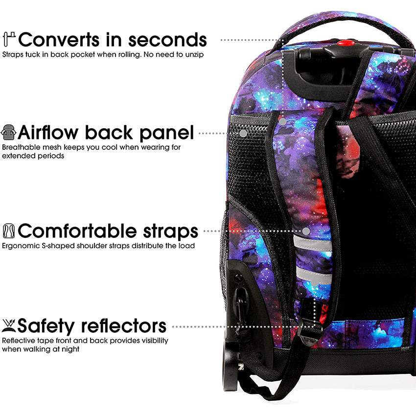 Large Capacity Carry on Luggage Durable Rolling Backpack with Wheels Bag