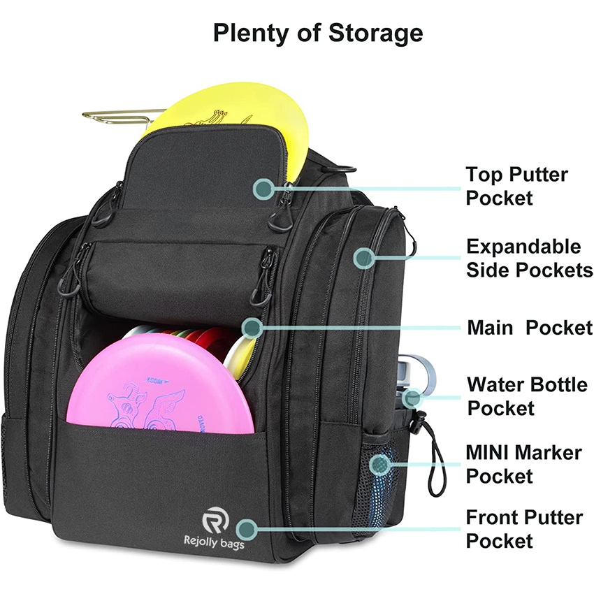 Durable Frisbee Golf Bag with 22+ Disc Capacity Water Bottle Two Side Pockets for Extra Storage Padded Straps and Back Panel Golf Dics Bag