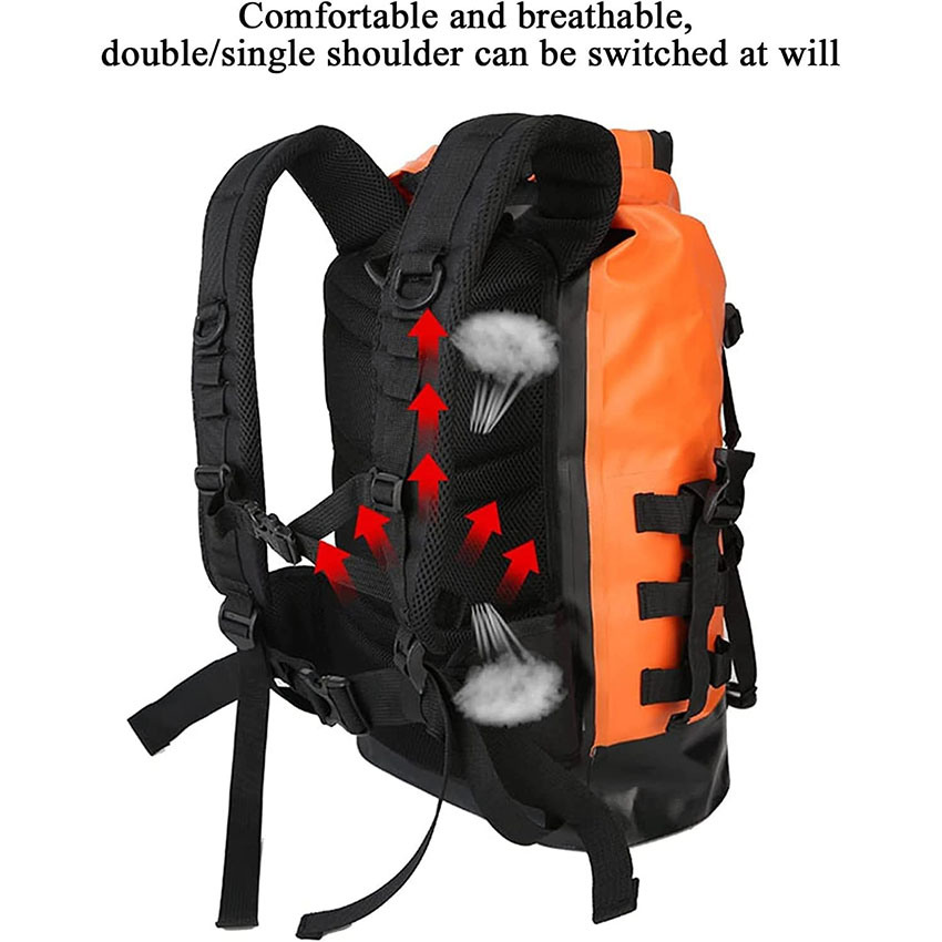 Floating Waterproof Drying Backpack with Front Zippered Pocket for Kayaking, Outdoor Travel, Mountaineering