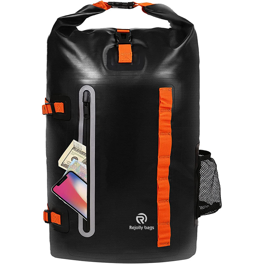 Waterproof Floating Backpack with Heavy Duty Roll-Top Closure and Exterior Zippered Pocket Dry Bag