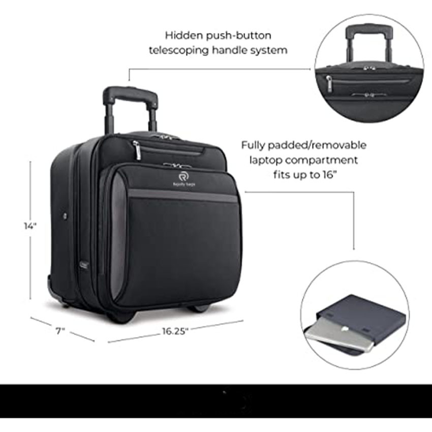 16-Inch Laptop Rolling Case with Quick Access Pocket for Business Roller Bag