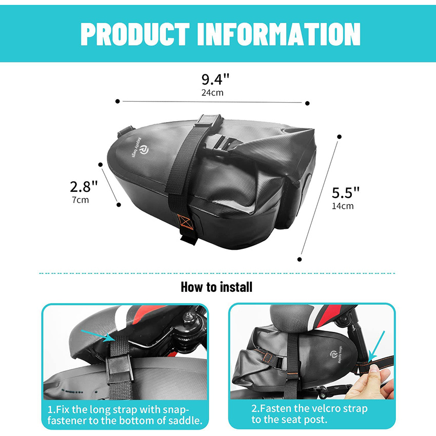 Waterproof Bike Saddle Bag Under Seat, Bicycle Storage Pack, Cycling Wedge Pack, Storage Pouch for Mountain and Road Bike Bag