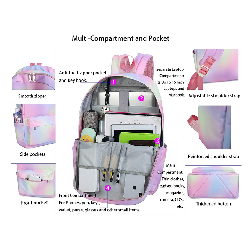 Fashion Lightweight College School Backpack for Girls Waterproof Laptop Travel Outdoor Bag
