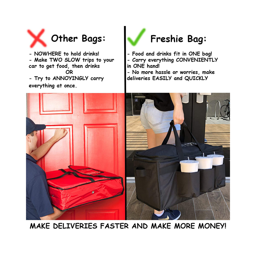 Hot Cold Pack Drinks Carrier Insulated Food Delivery Bag Lunch Bag with Cup Holders