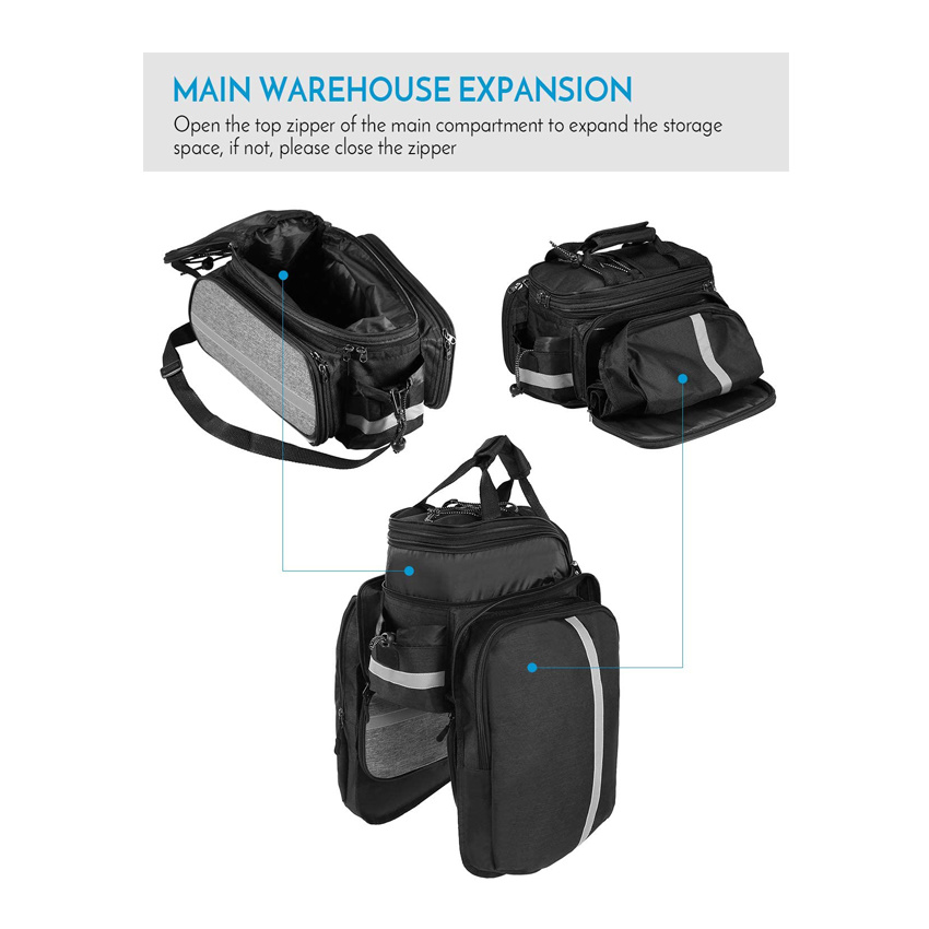 Adjustable Capacity Bicycle Bag Multifunctional Bike Bag Bicycle Pannier Bag