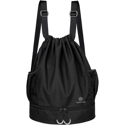 Drawstring Backpack Sports Gym Bag, Water Resistant String Sackpack Large Size with Zipper and Water Bottle Mesh Pockets for Gym Sports Bag RJ196203