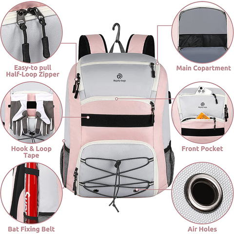 Baseball Bag with USB Charging Port, Youth Softball Bat Bag with Vented Shoes Compartment, Lightweight Baseball Bag TBall Bat & Equipment Baseball Bags RJ19671