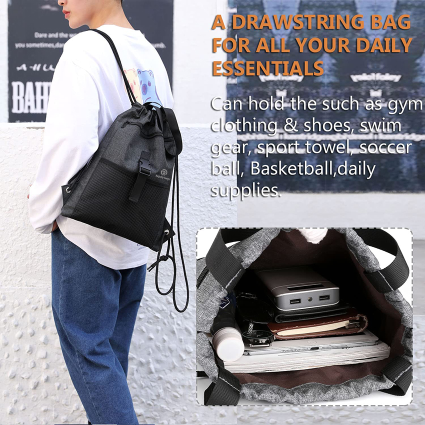 Gym Bag Drawstring Backpack X-Large Sports Bag with Inner Zipper Pocket for Men Women Waterproof Cinch Gym Ball Bag RJ196129