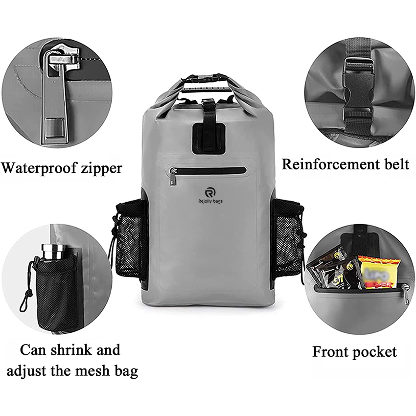 Floating Dry Backpack with Exterior Zippered Pocket and Side Mesh Bag, for Kayaking, Swimming, Rafting Dry Bags RJ228393