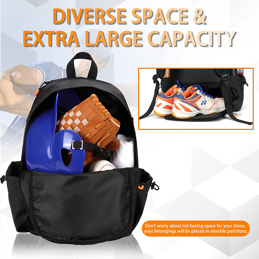 Bat Backpack for Baseball, Shoes Compartment and Fence Hook Holds Helmets, Shoes Baseball Bags RJ19670