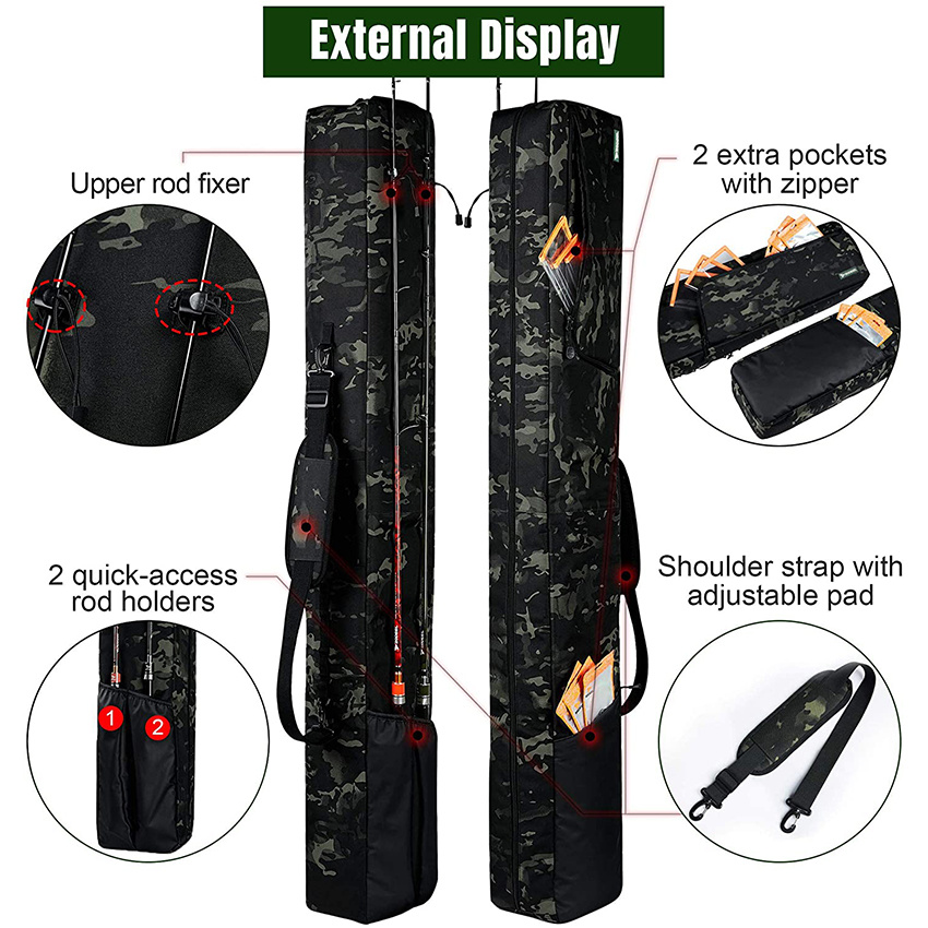 Rejolly Waterproof Large Capacity Portable Folding Fishing Rod Carrier Case Fishing Tool Storage Bag