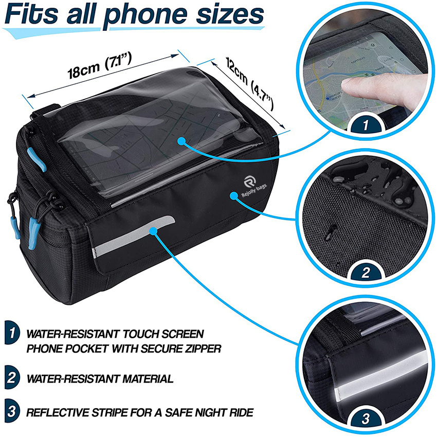 Bike Handlebar Bag Waterproof Touchscreen Phone Holder, 4-Layer Protection Handlebar Bags for Bicycles Pouch for Handlebars, MTB, Road, Mountain Cycling Bag