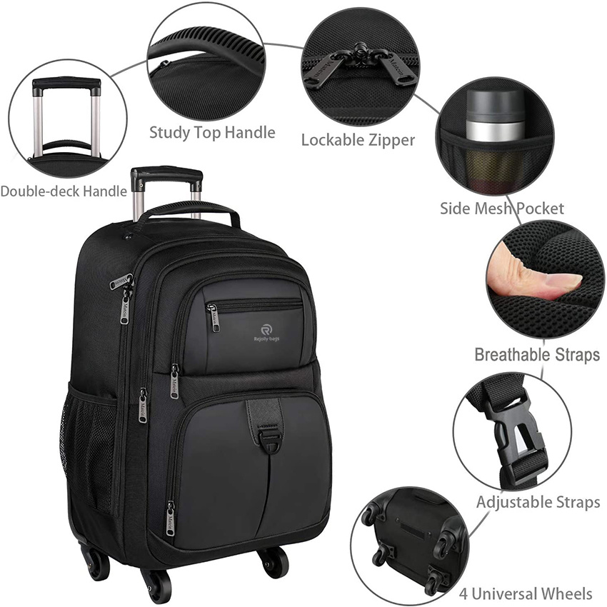 Rolling Backpack for Travel 4 Wheels Laptop Backpack for Women Men Water Resistant Business Large Wheeled Backpack