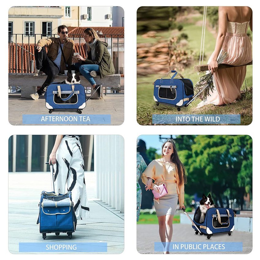 Pet Rolling Carrier with Detachable Wheels Travel Roller Bag for Small & Medium Dogs/Cat