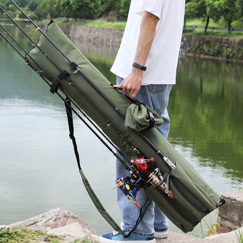 Canvas Rod Case Organizer Pole Storage Bag Rod and Reel Carrier Organizer for Travel Fishing Rod Bag