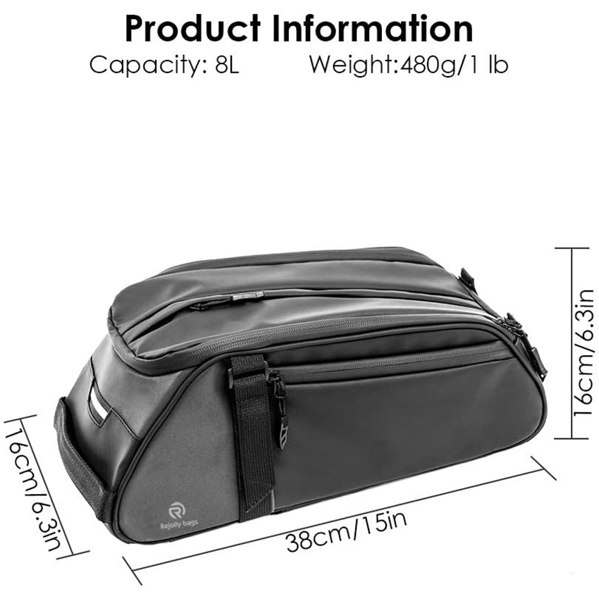 Water Resistant Bicycle Saddle Panniers, 8L Capacity Trunk Storage Bag, Cycling Back Seat Cargo Carrier Pouch with Shoulder Strap Travel Cycling Bag