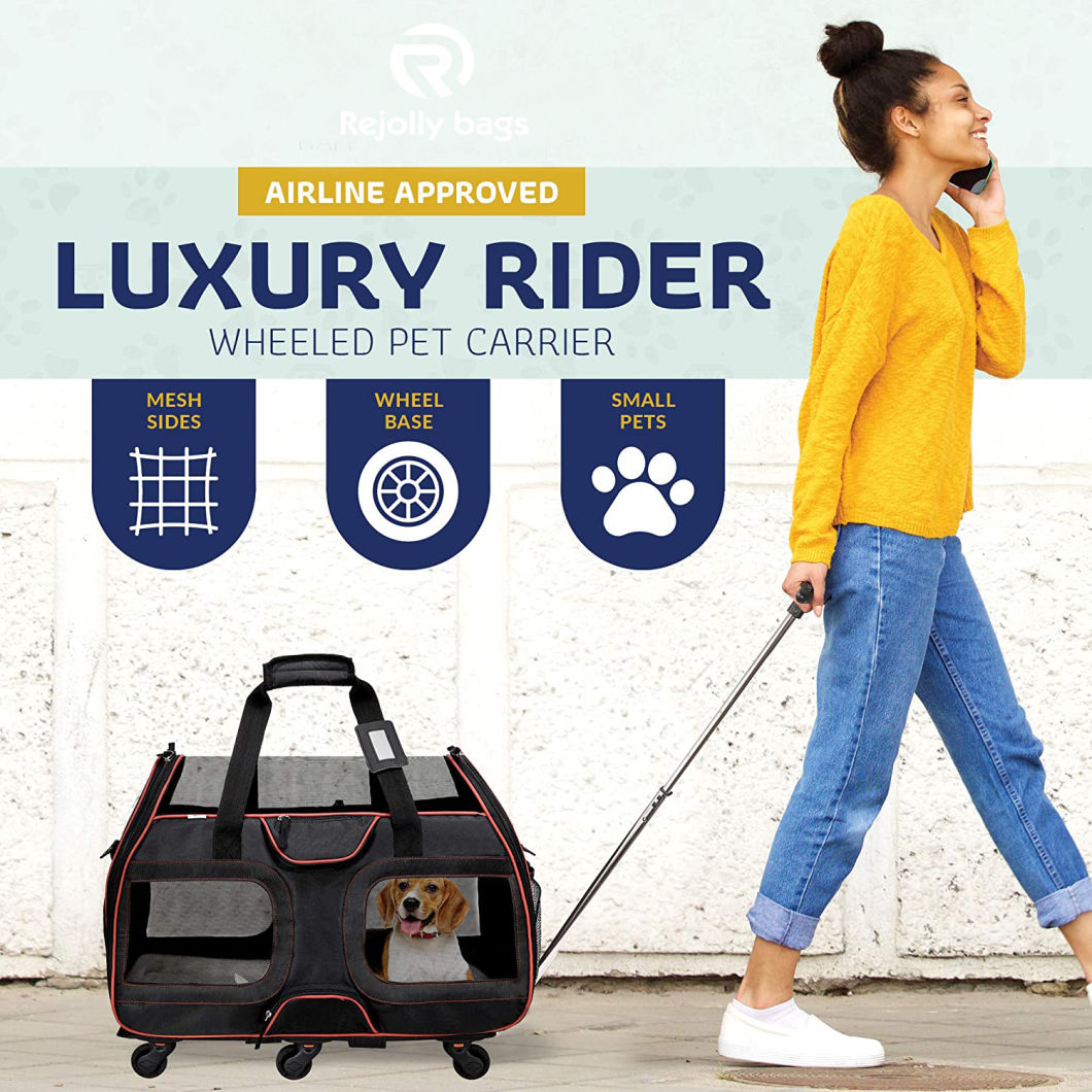 Travel Dog Carrier Wheels Pet Bag Portable Carry Puppy Rolling Bag