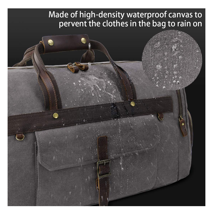 Oversized Genuine Leather Carryon Weekend Bag Canvas Overnight Duffel Bag