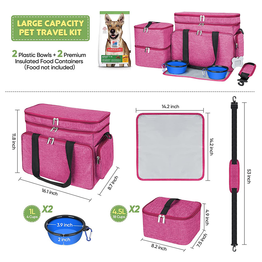 Portable Dog Travel Bag with Multi-Function Pockets Pet Food Storage