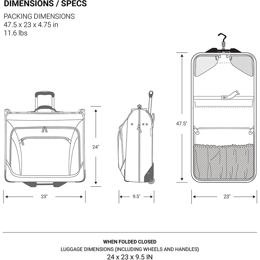Premium Rolling Bonus Hanging Feature, Men′s and Women′s, Carry-on Luggage Garment Bag